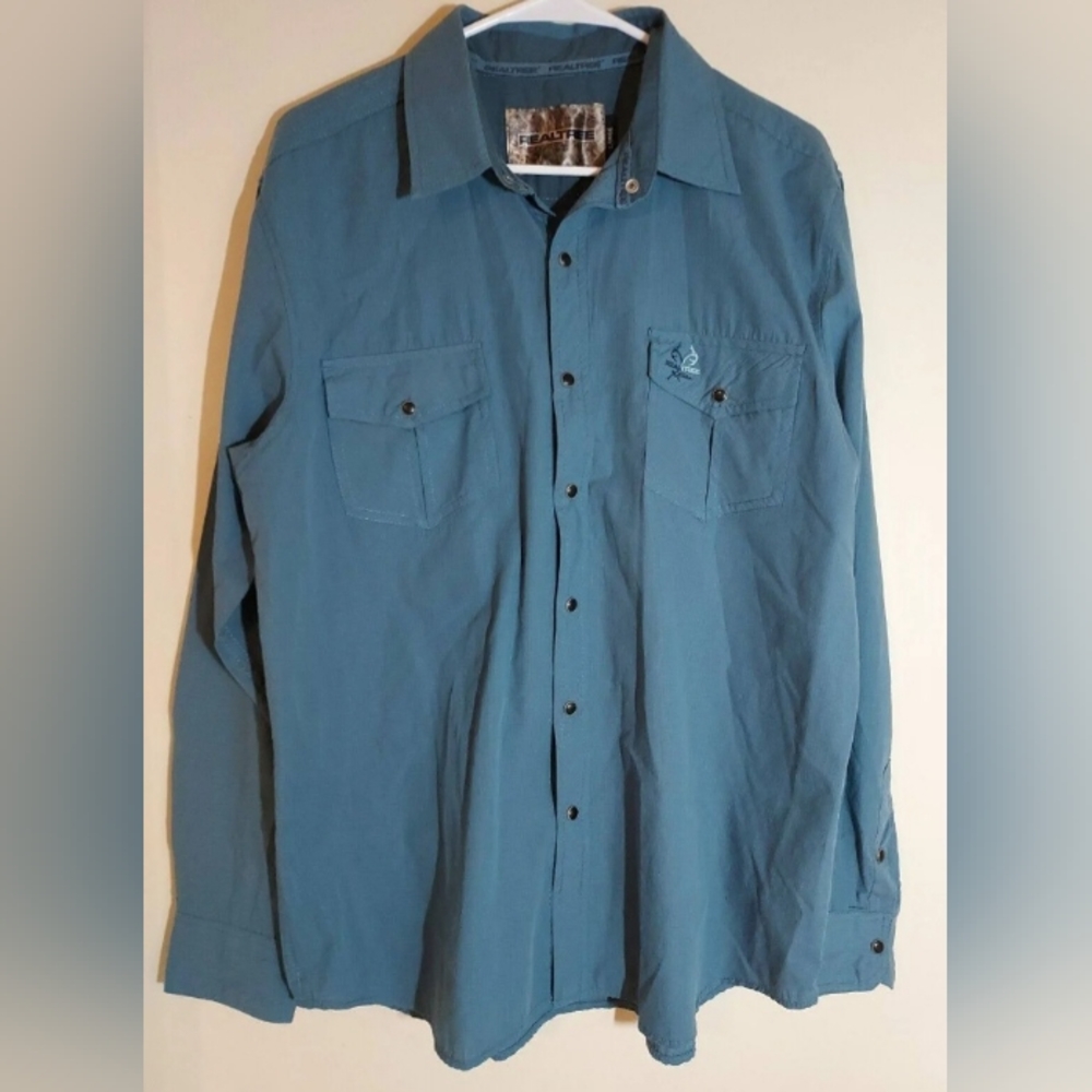 Wrangler RealTree Xtra 2X Teal Western Snap Front Long Sleeve Dress Shirt EUC